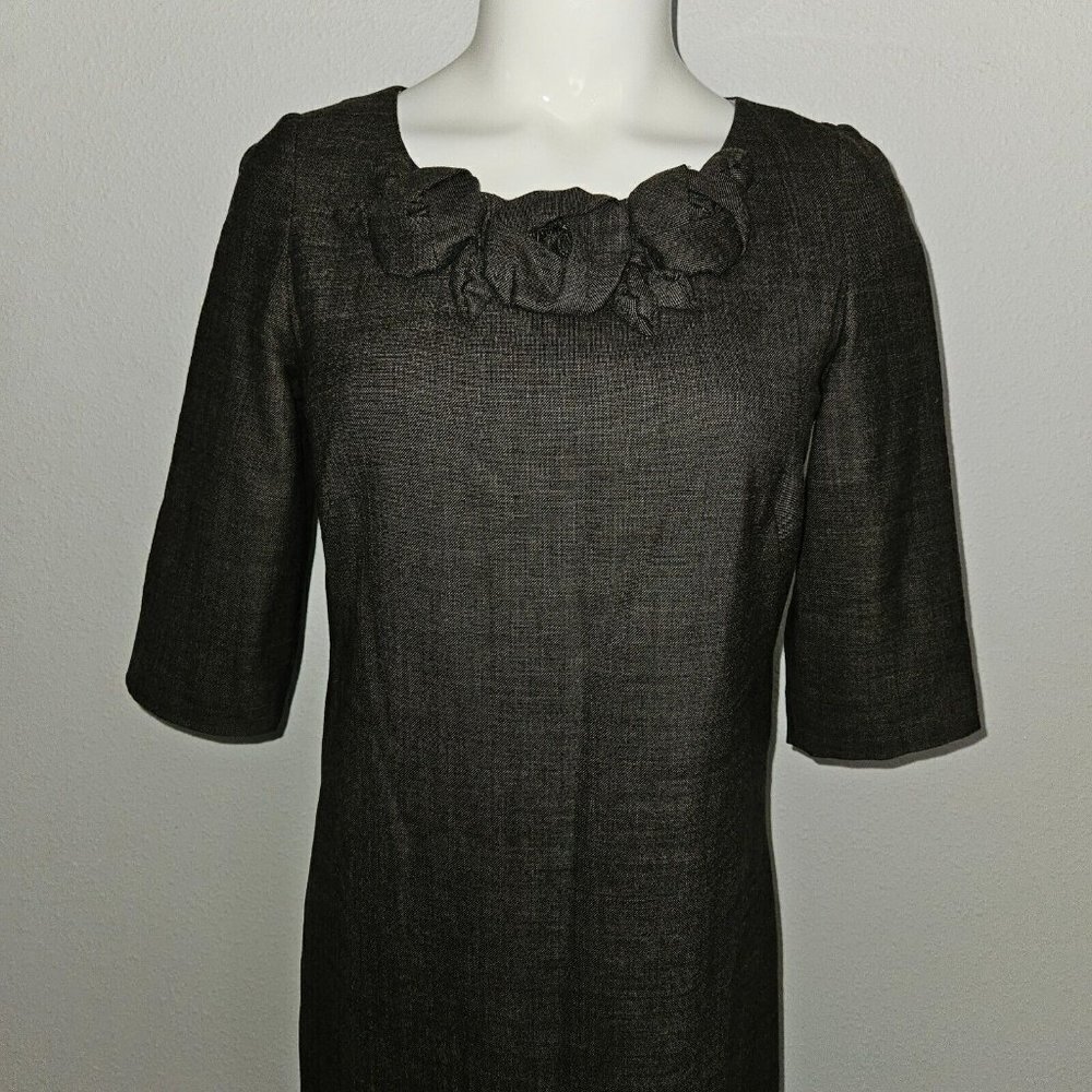 Rebecca Taylor Brown Dress Flower Neckline Wool Blend Exposed Zipper Size 4 - Picture 2 of 13